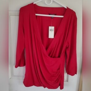 Lauren Ralph Lauren Black Label 1X Wrap Blouse 3/4 Sleeves NWT